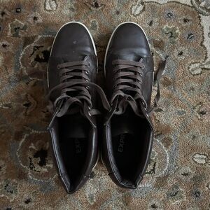 Express Brown Faux Leather Sneakers with Lace-Up Design